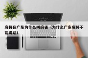 麻将在广东为什么叫麻雀（为什么广东麻将不能说话）