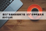 爱打广东麻将的视频下载（打广东麻将最实用的9个口诀）